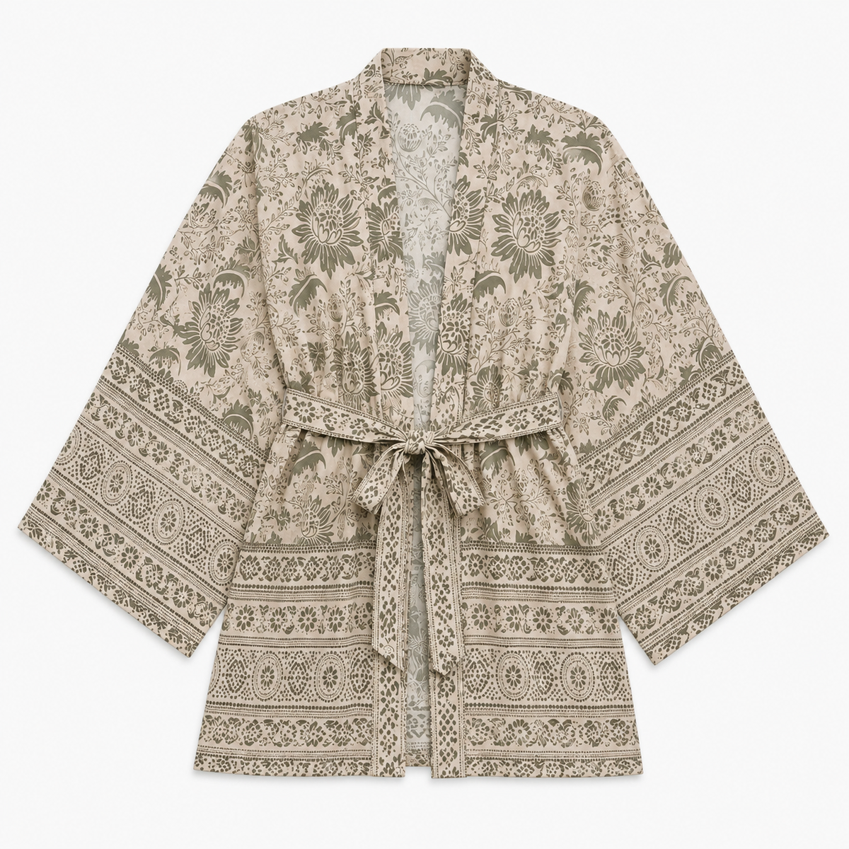 Kimono Femme Fleuri Beige Court | Momoka