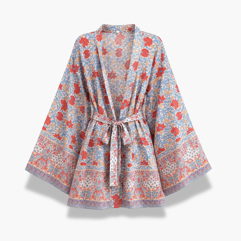 Kimono Femme Fleuri Bleu ciel Court | Ayame