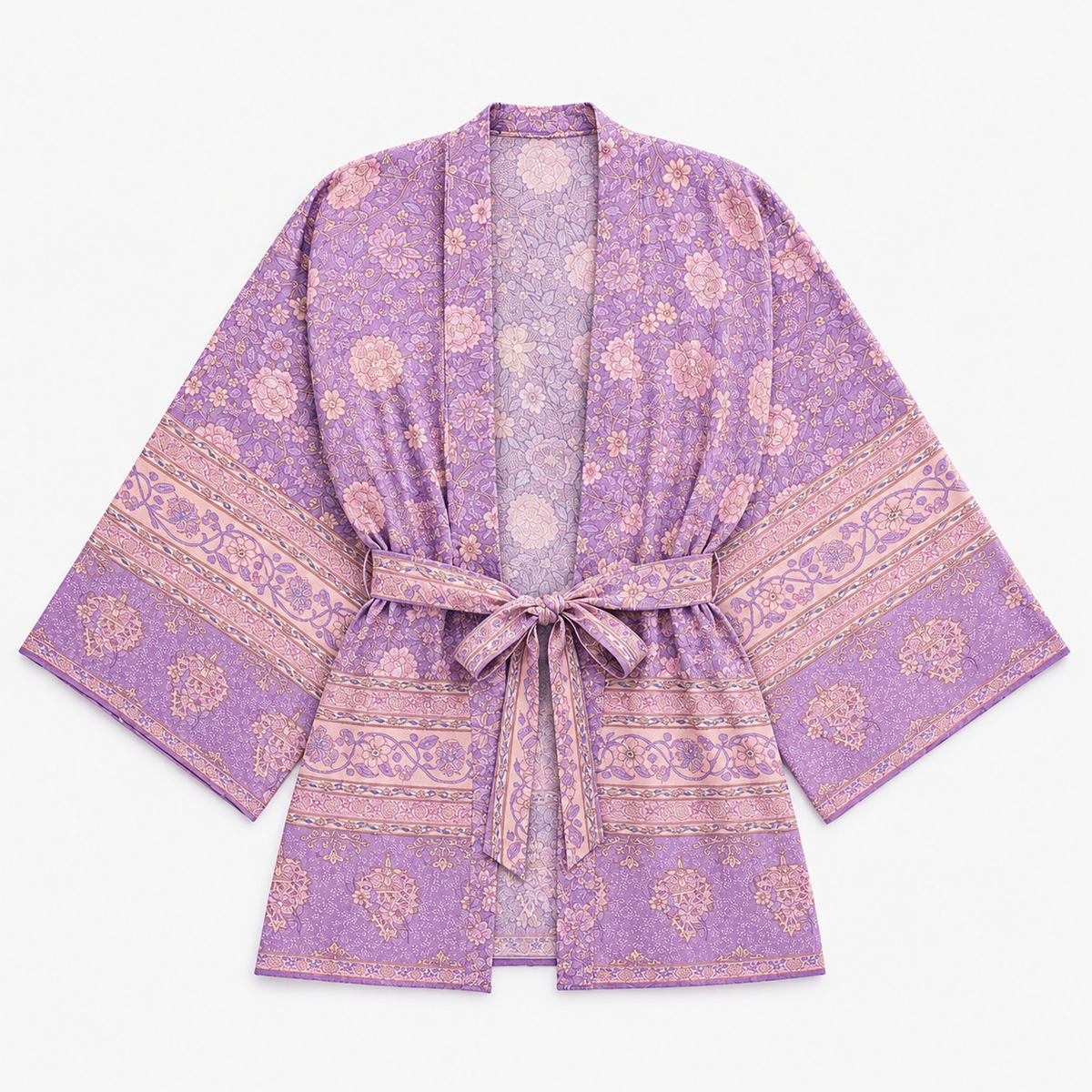 Kimono Femme Fleuri Lilas Court | Hanami