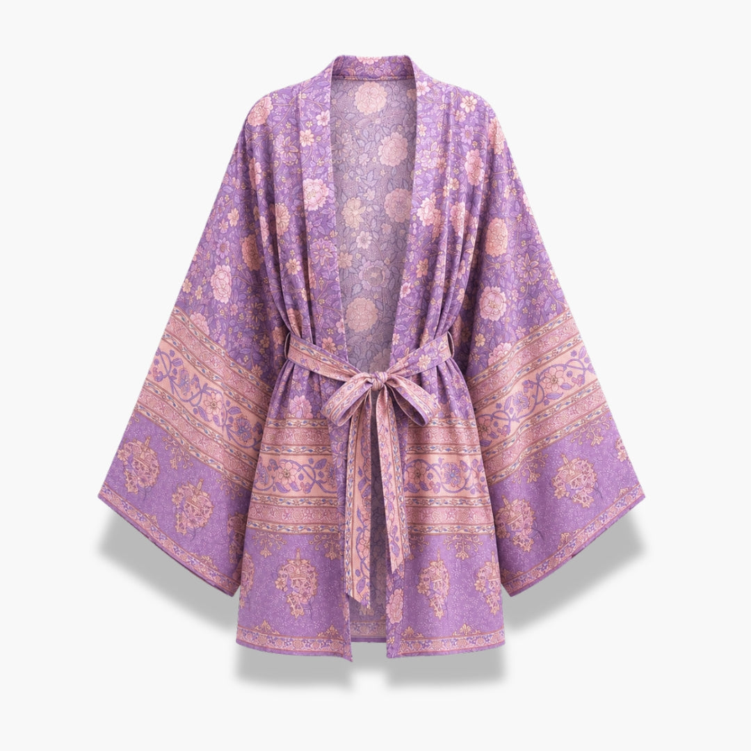 Kimono Femme Fleuri Lilas Court | Hanami