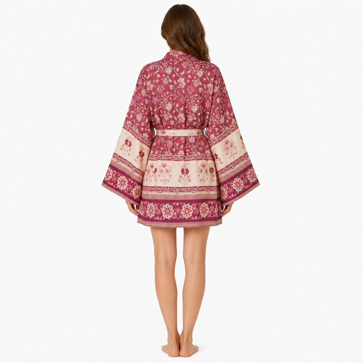 Kimono Femme Fleuri Prune Court | Momiji
