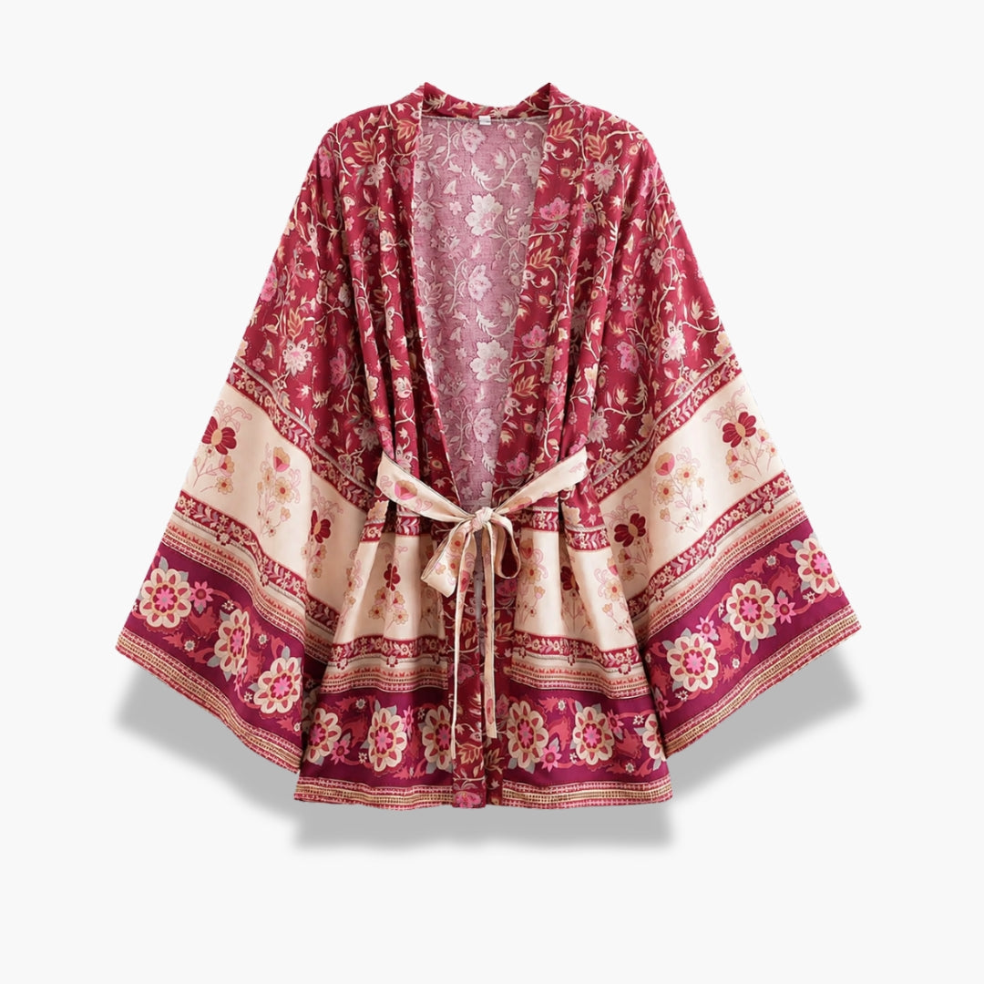 Kimono Femme Fleuri Prune Court | Momiji