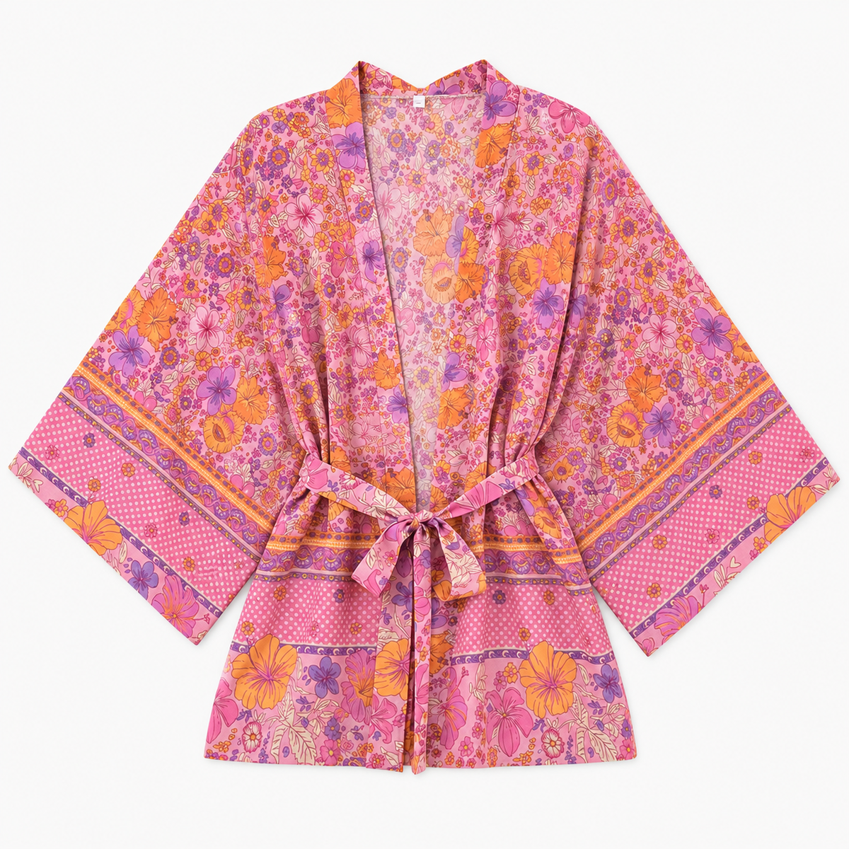 Kimono Femme Fleuri Rose Court | Momoka