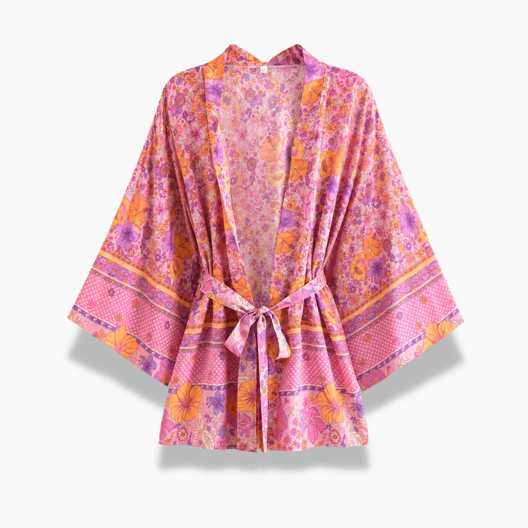 Kimono Femme Fleuri Rose Court | Momoka