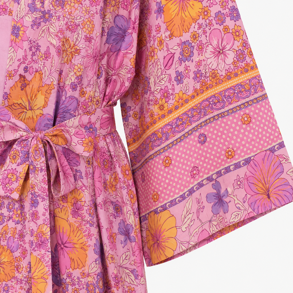 Kimono Femme Fleuri Rose Court | Momoka