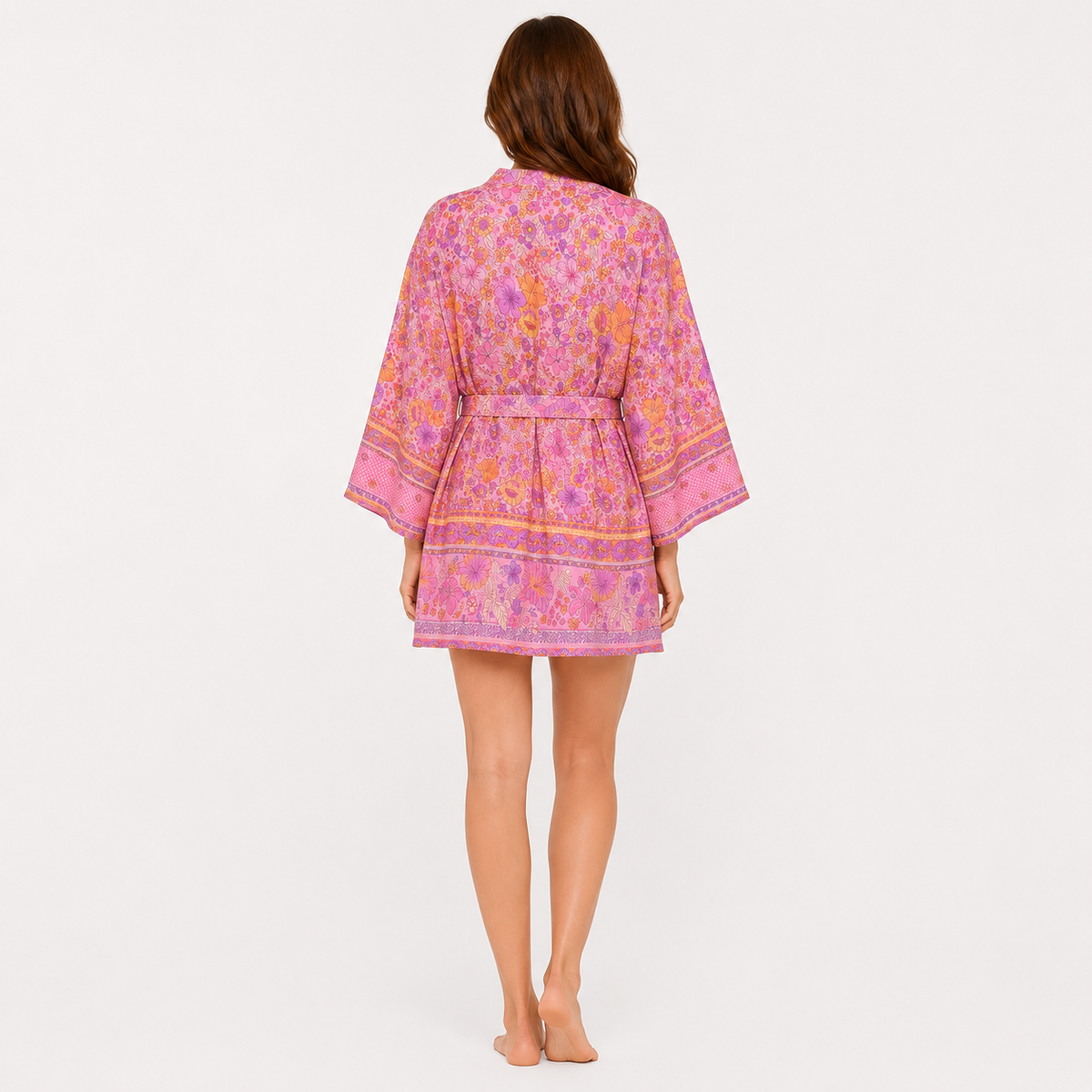 Kimono Femme Fleuri Rose Court | Momoka