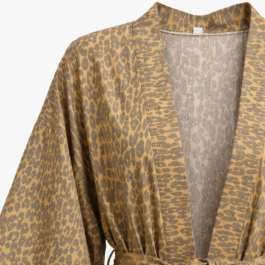 Kimono Femme Court Léopard Ocre | Kohana