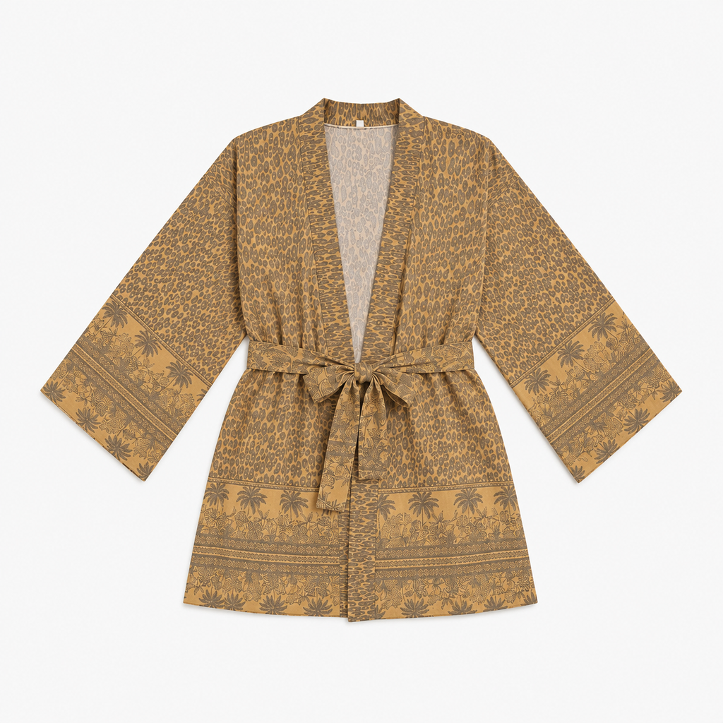 Kimono Femme Court Léopard Ocre | Kohana