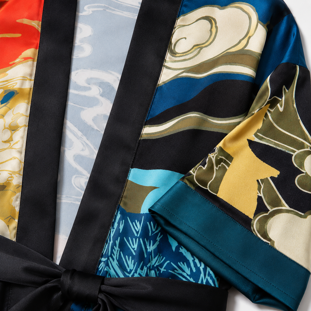 Kimono Femme Japonais Tigre Noir Long | Toraya