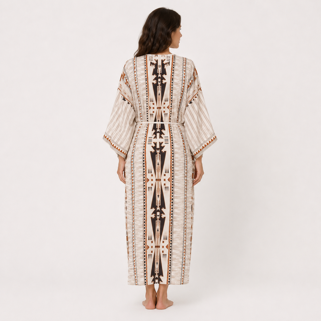 Kimono Femme Long Beige Bohème | Kasumi
