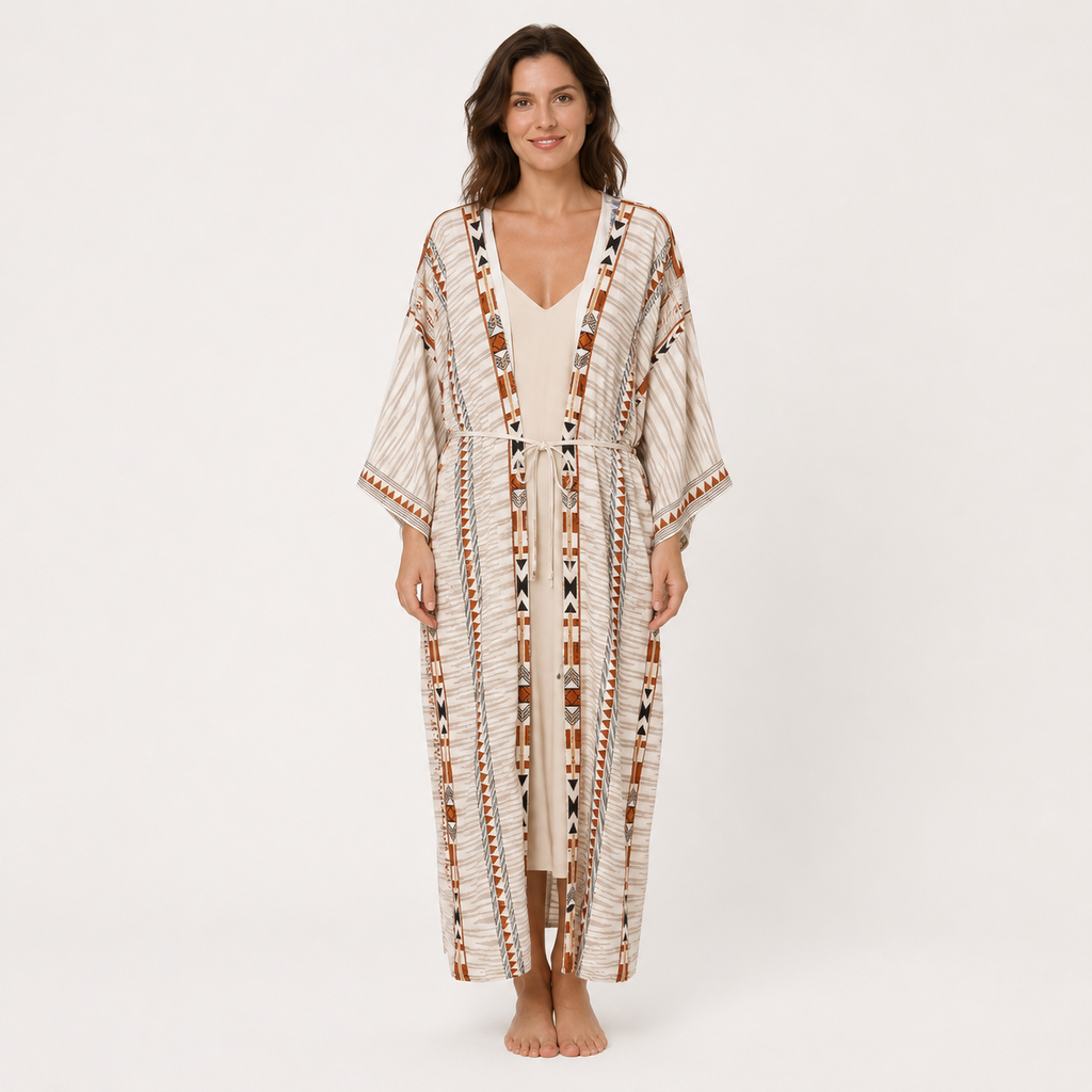 Kimono Femme Long Beige Bohème | Kasumi
