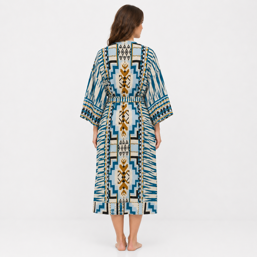 Kimono Femme Long Bohème Bleu Sarcelle | Mizore