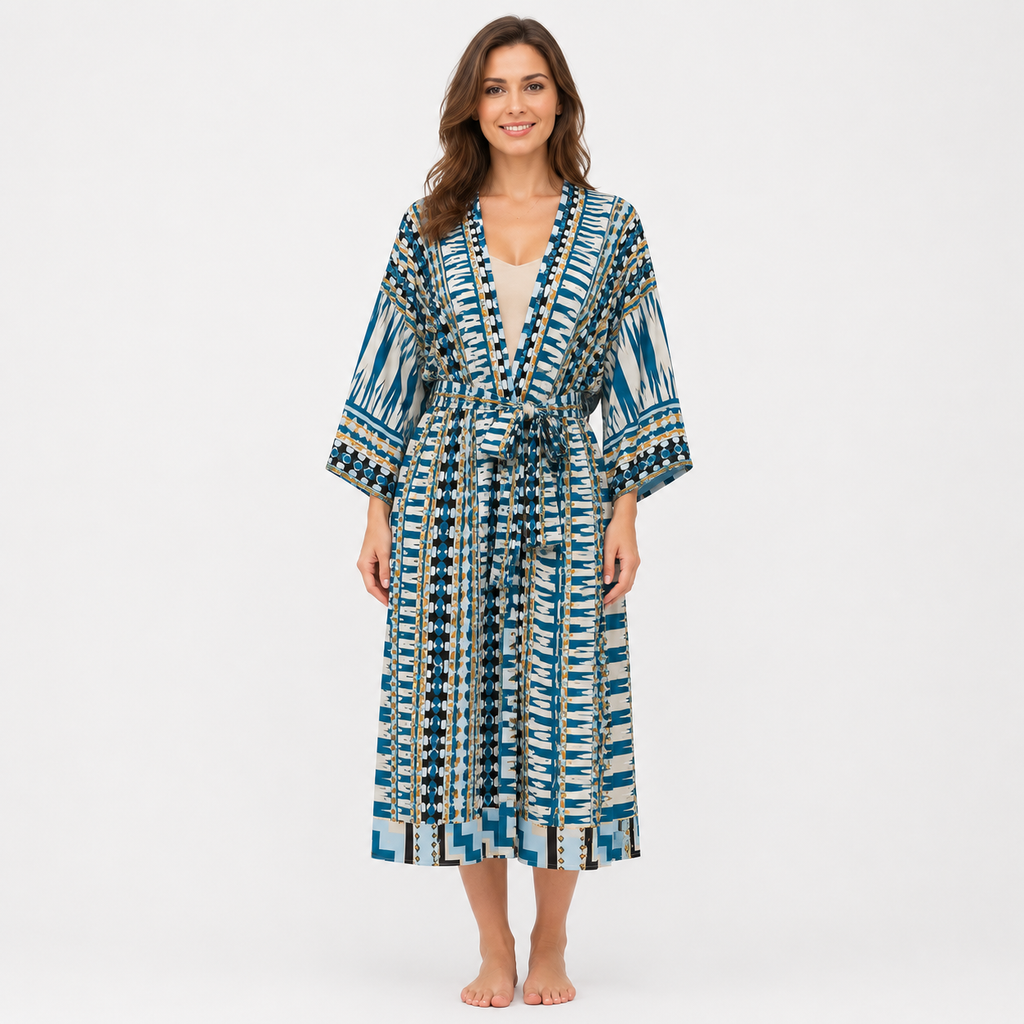 Kimono Femme Long Bohème Bleu Sarcelle | Mizore