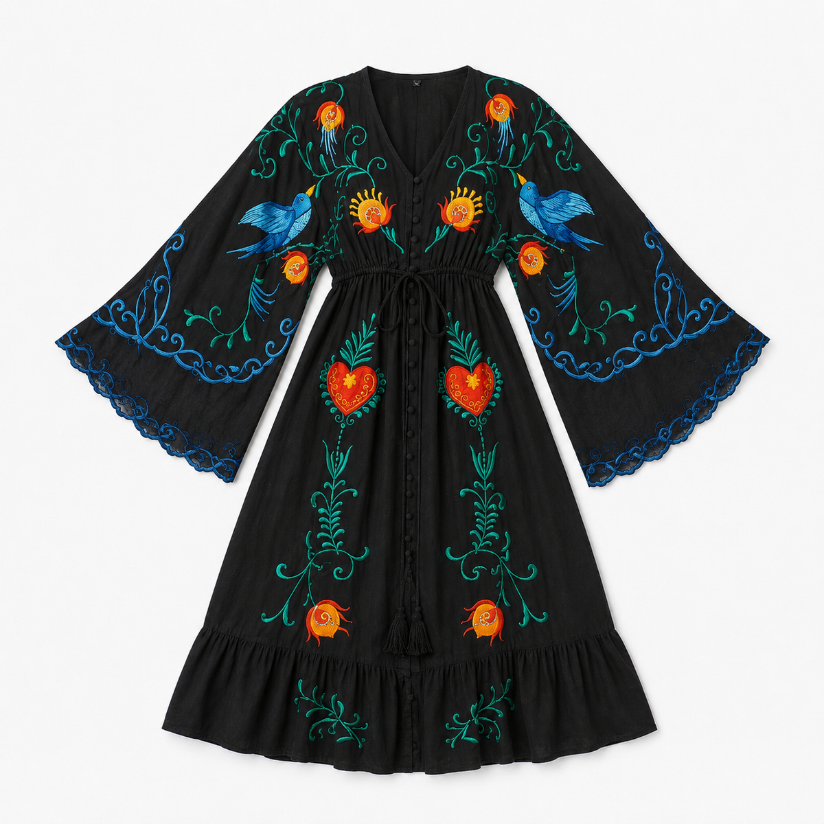 Kimono Femme Long Brodé Noir | Kasumi