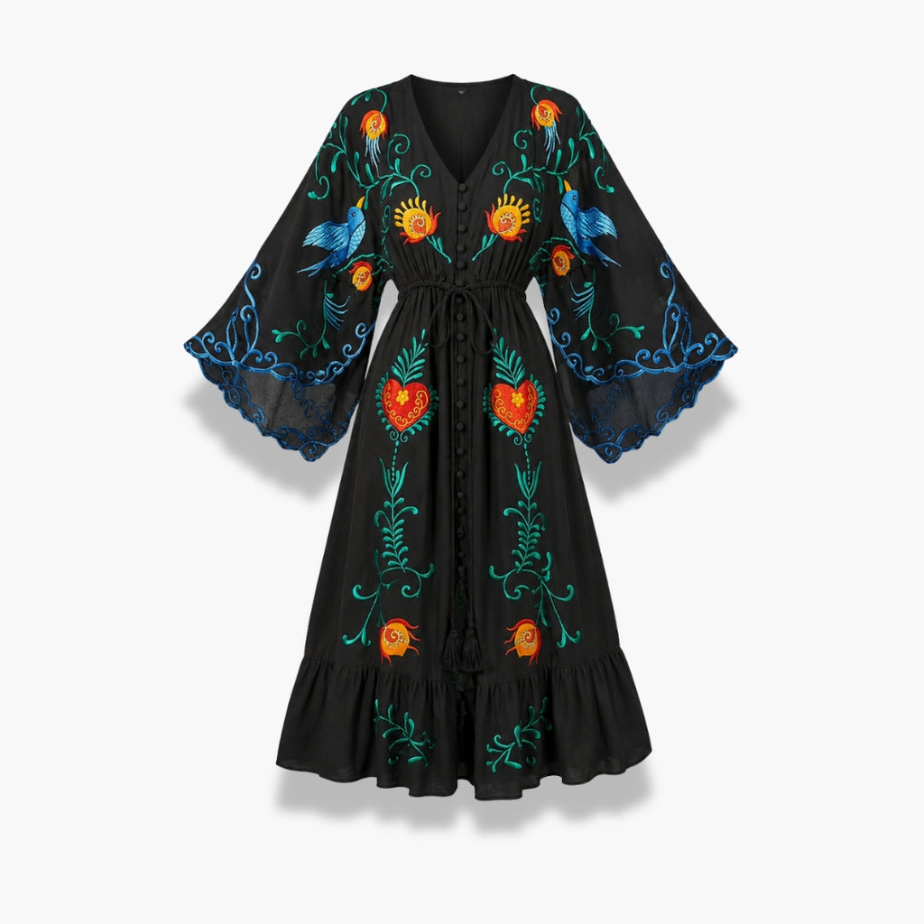 Kimono Femme Long Brodé Noir | Kasumi