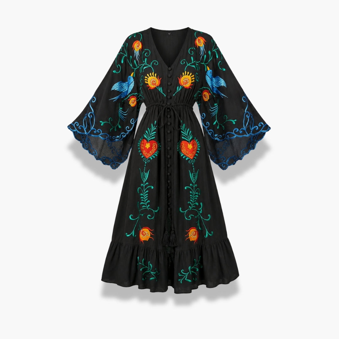 Kimono Femme Long Brodé Noir | Kasumi
