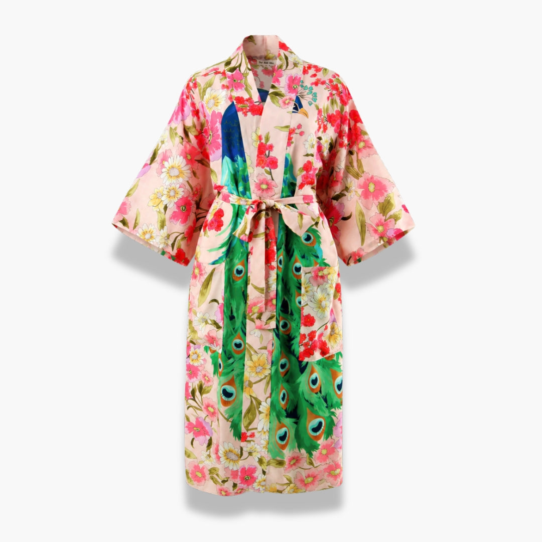 Kimono Femme Long Fleuri Rose Nuancé | Tsubame