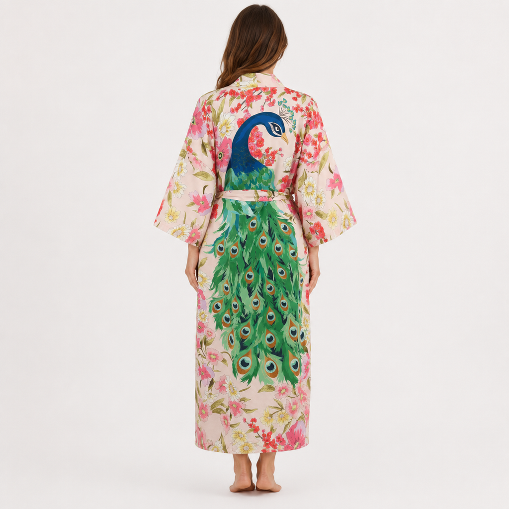 Kimono Femme Long Fleuri Rose Nuancé | Tsubame