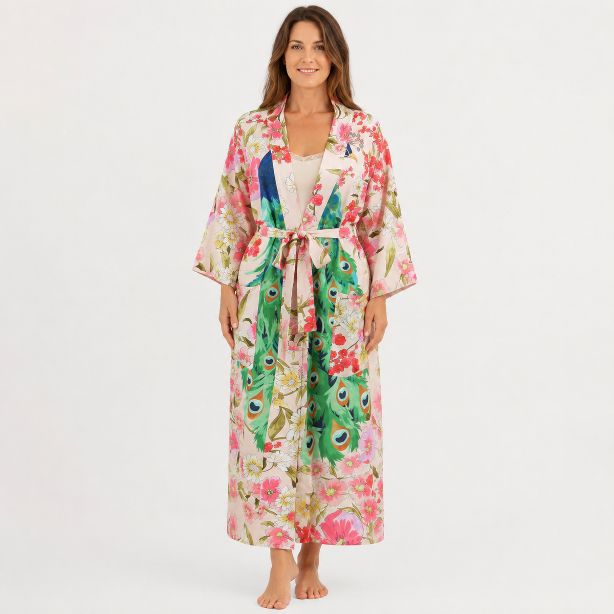Kimono Femme Long Fleuri Rose Nuancé | Tsubame