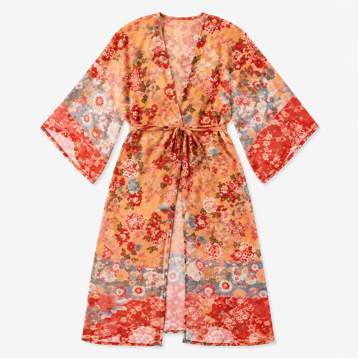 Kimono Femme Long Fleuri Terracotta Plage | Akane