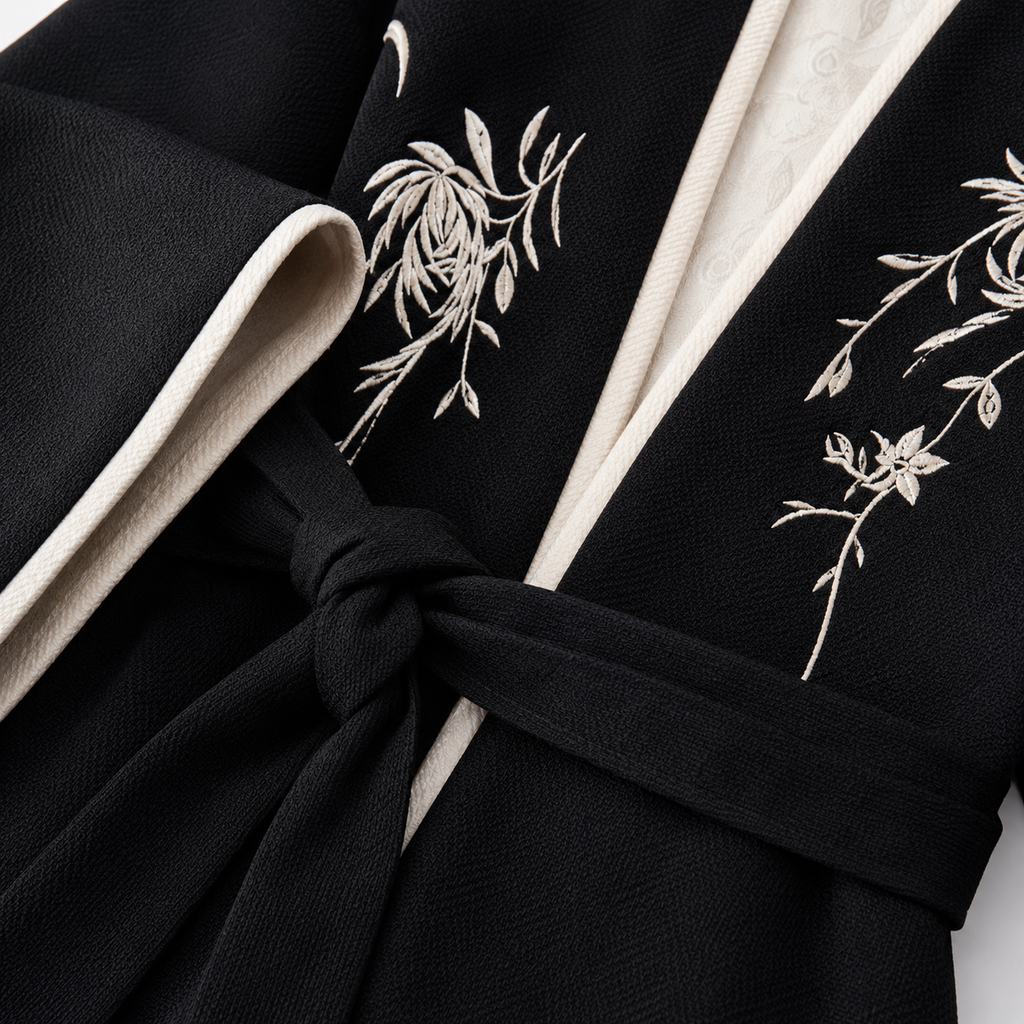 Kimono Femme Long Noir Japonais | Kasumi