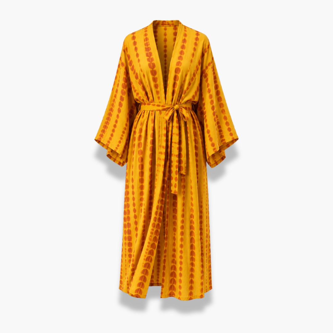 Kimono Femme Long Tie & Dye Jaune Safran | Kasumi