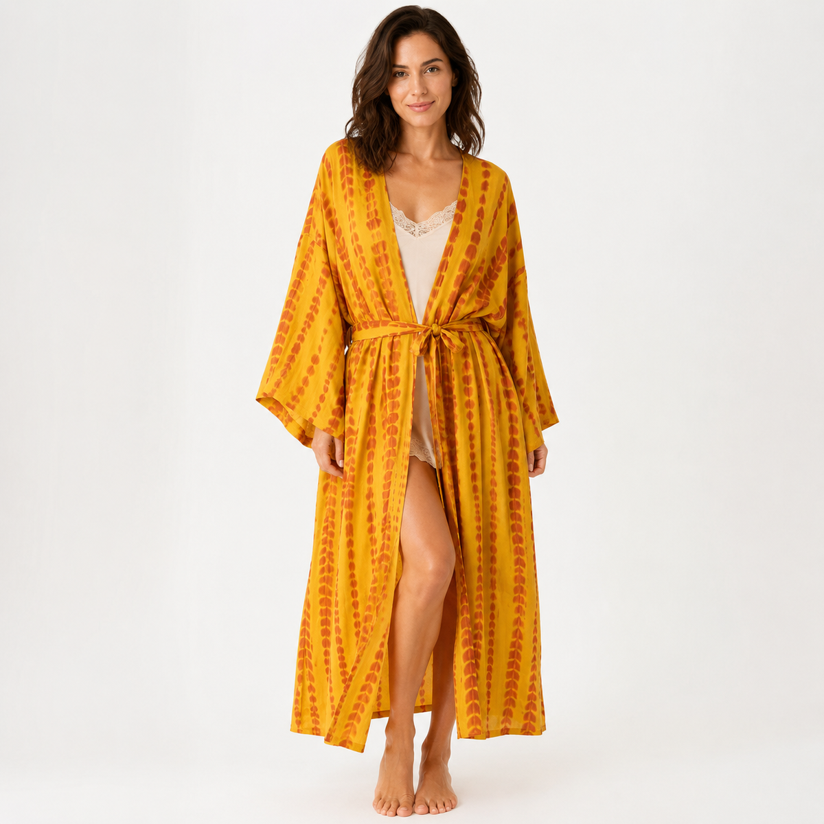 Kimono Femme Long Tie & Dye Jaune Safran | Kasumi