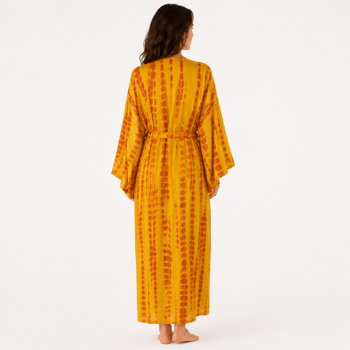 Kimono Femme Long Tie & Dye Jaune Safran | Kasumi