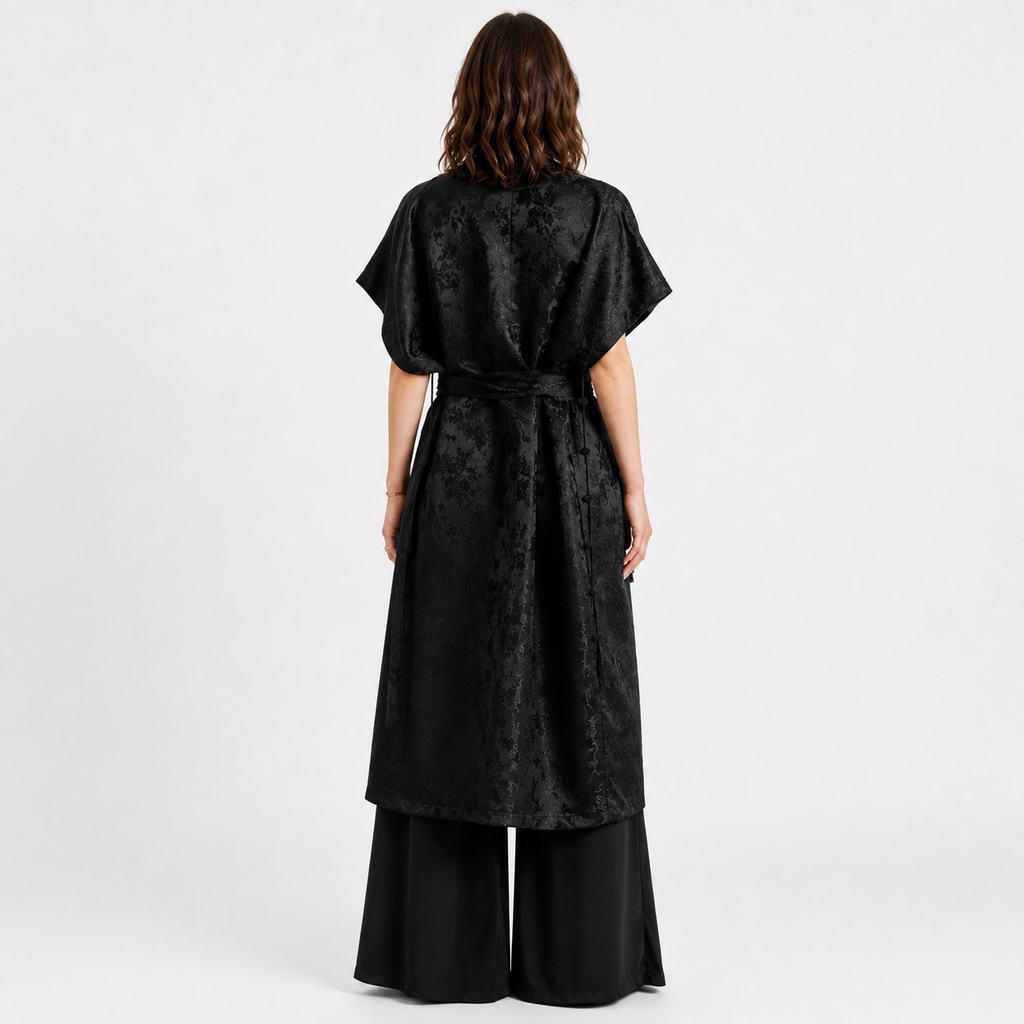 Kimono Femme Noir Long Japonais | Kasumi