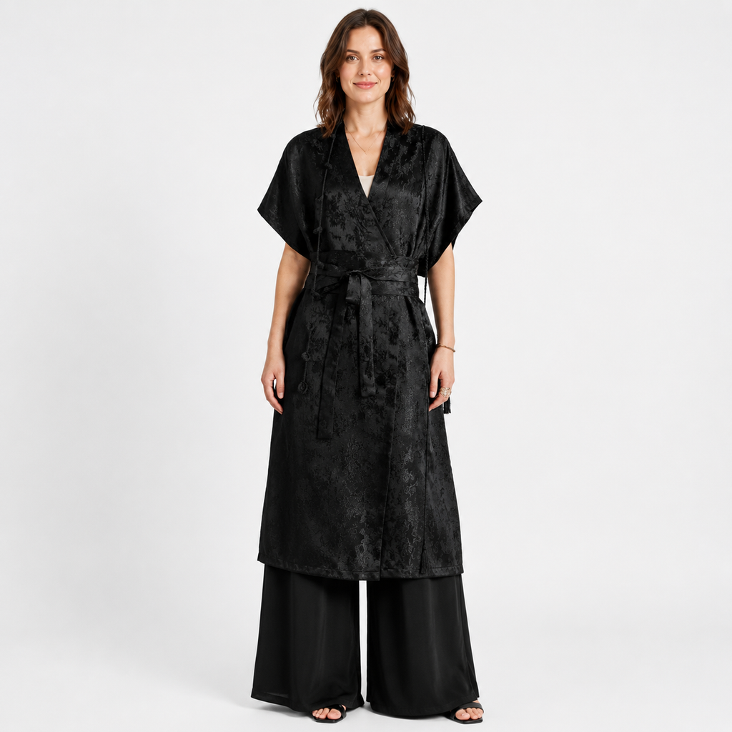 Kimono Femme Noir Long Japonais | Kasumi