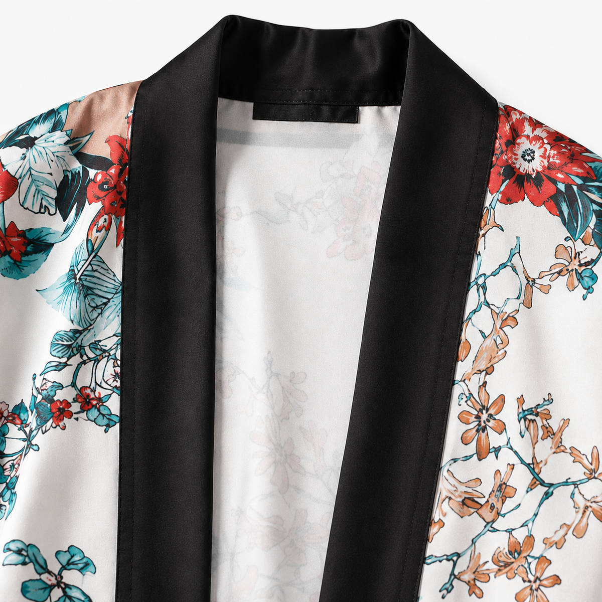 Kimono Femme Satin Fleuri Blanc Long | Mizuki