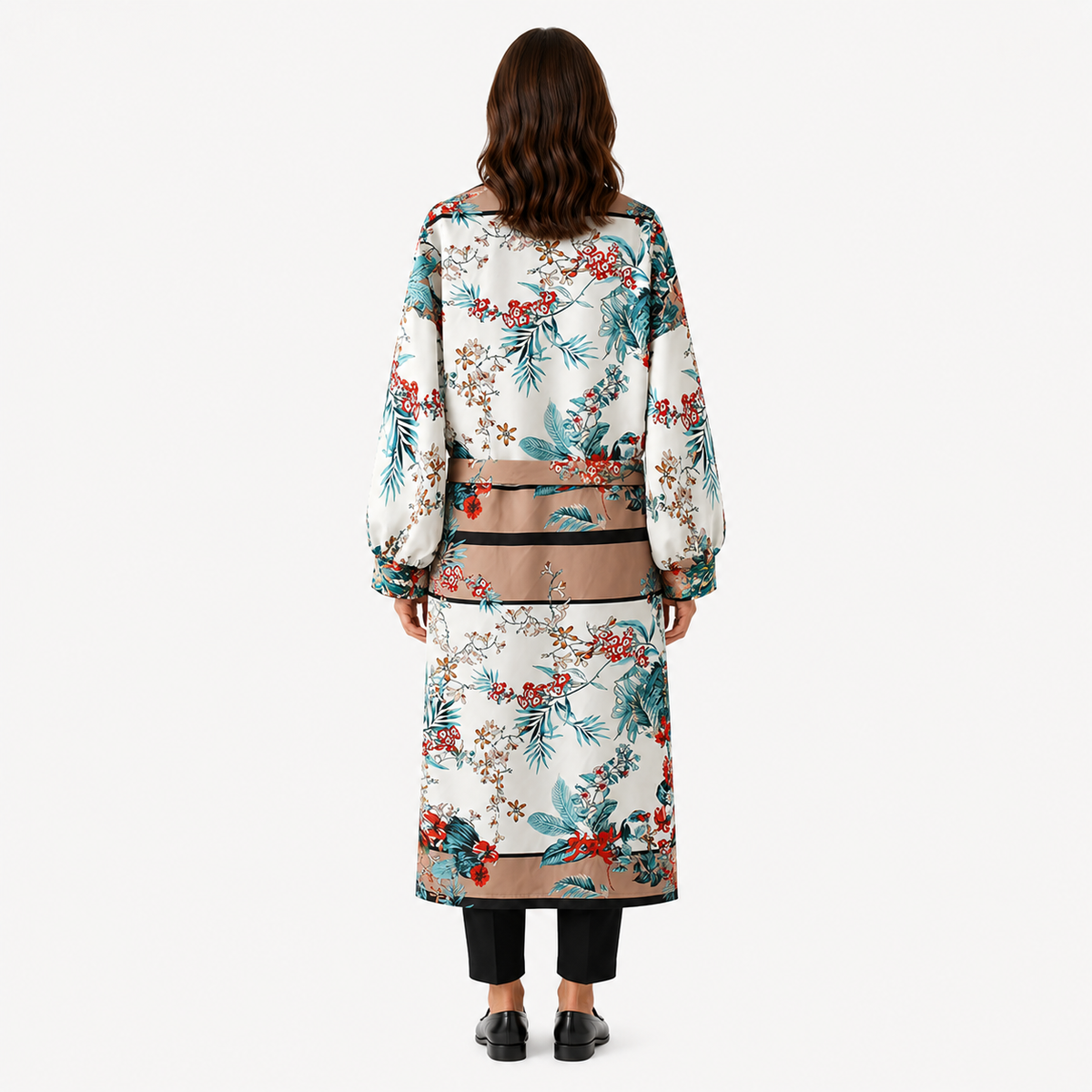 Kimono Femme Satin Fleuri Blanc Long | Mizuki
