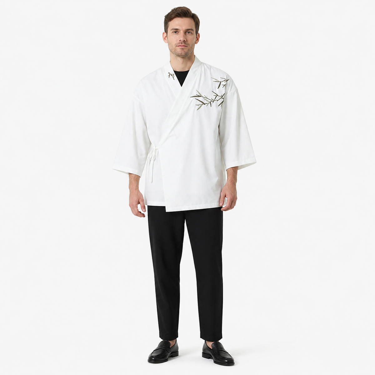 Kimono Homme Japonais Court Noir et Blanc | Hayate