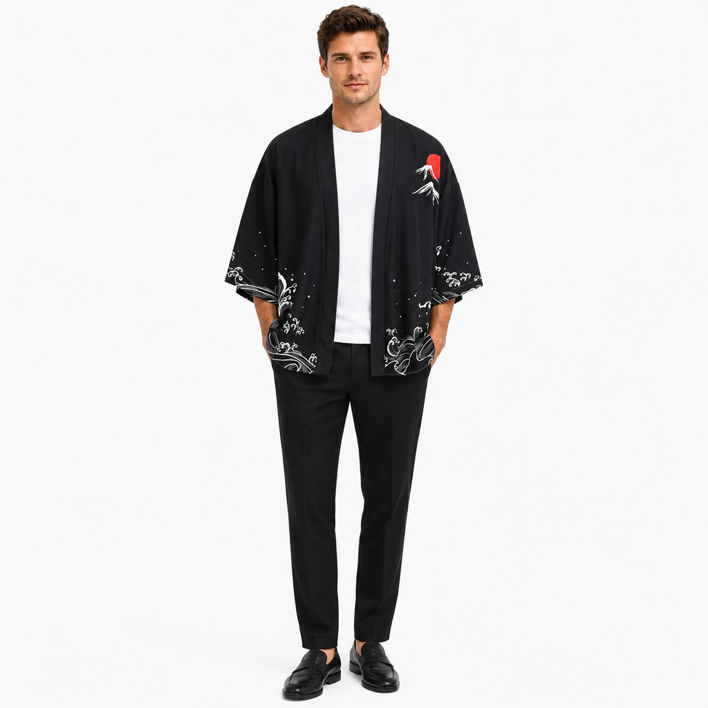 Kimono Homme Japonais Noir Court | Raiden