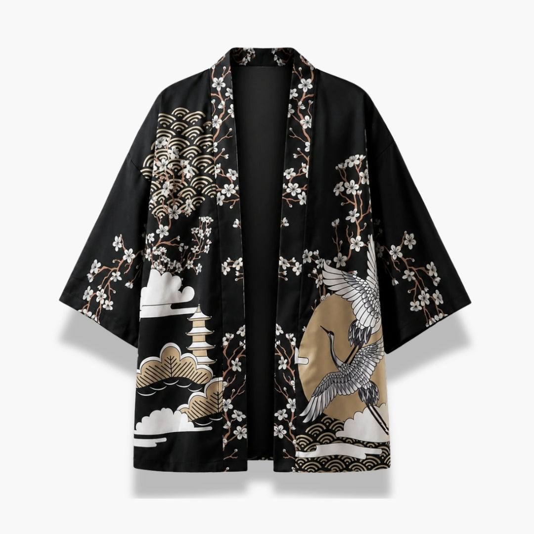 Kimono Homme Japonais Noir Streetwear Court | Kurogami