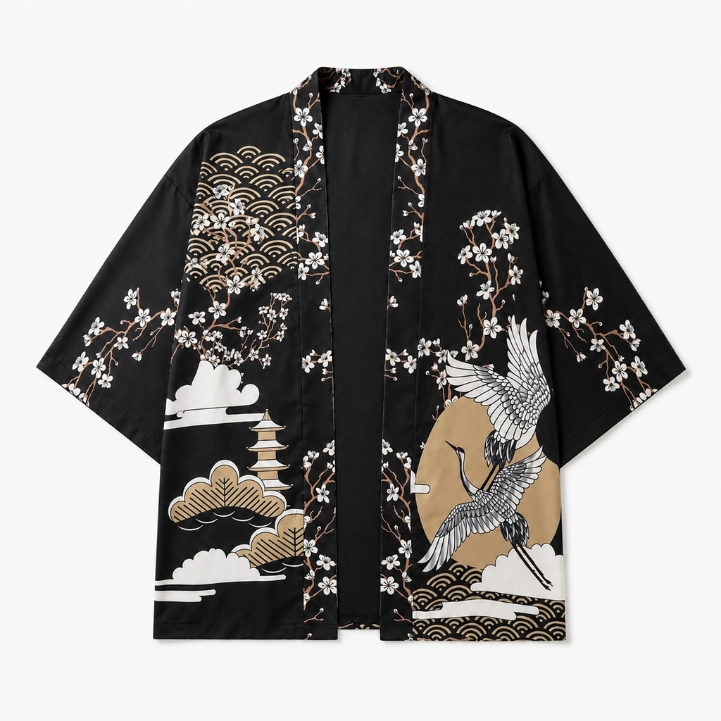 Kimono Homme Japonais Noir Streetwear Court | Kurogami