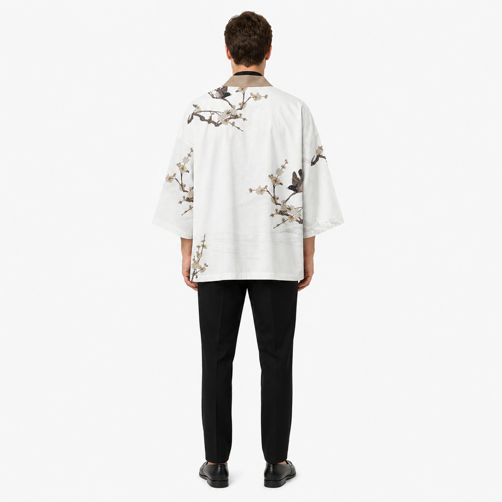 Kimono Japonais Homme Blanc Imprimé Léger | Haruto