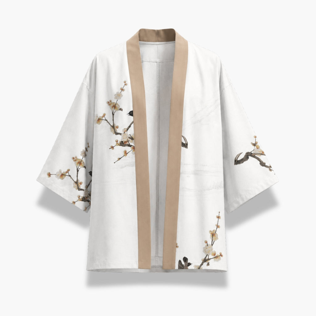Kimono Japonais Homme Blanc Imprimé Léger | Haruto
