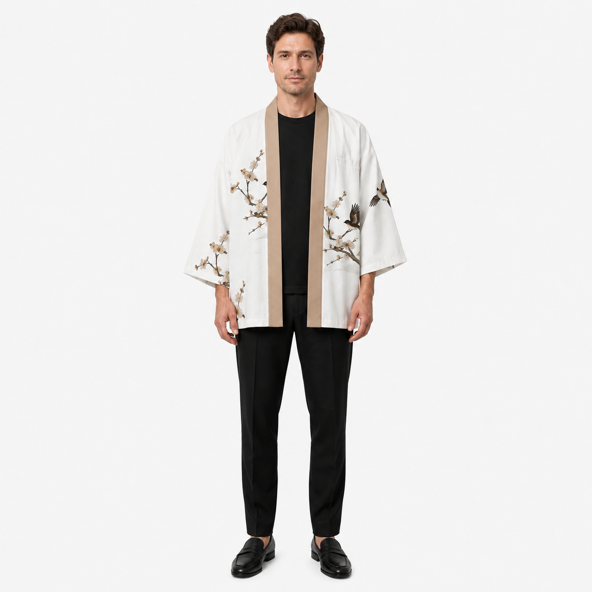 Kimono Japonais Homme Blanc Imprimé Léger | Haruto
