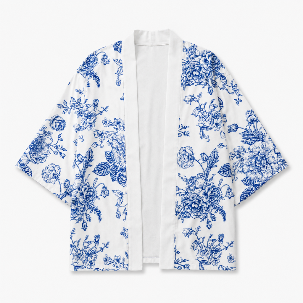 Kimono Japonais Homme Bleu Fleuri | Mizuki