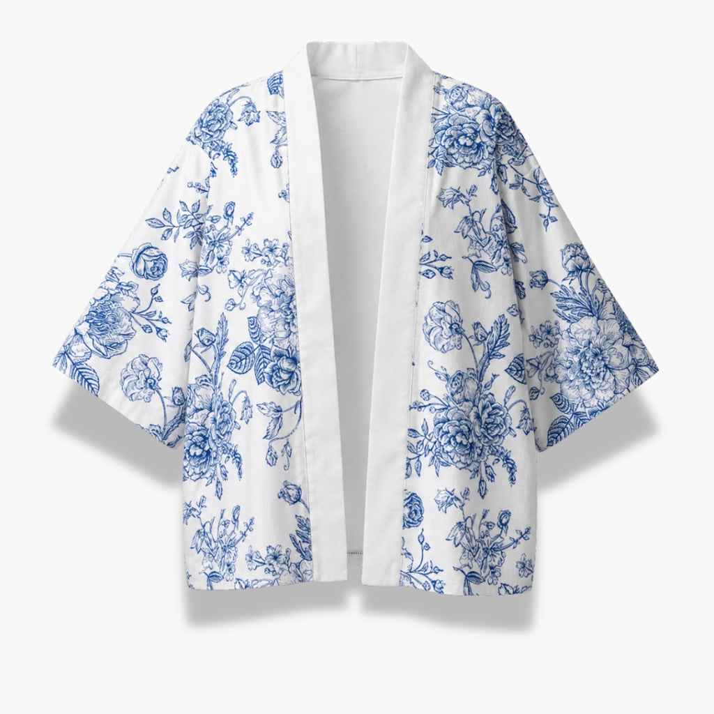 Kimono Japonais Homme Bleu Fleuri | Mizuki