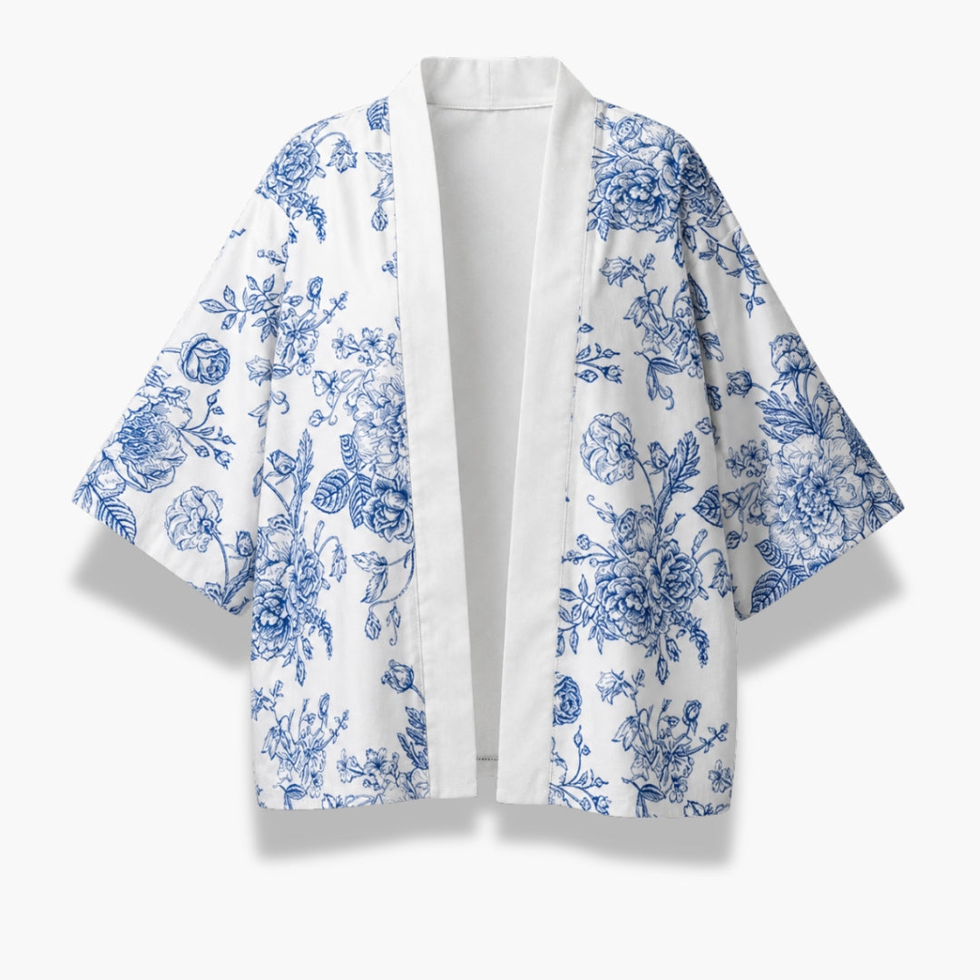 Kimono Japonais Homme Bleu Fleuri | Mizuki