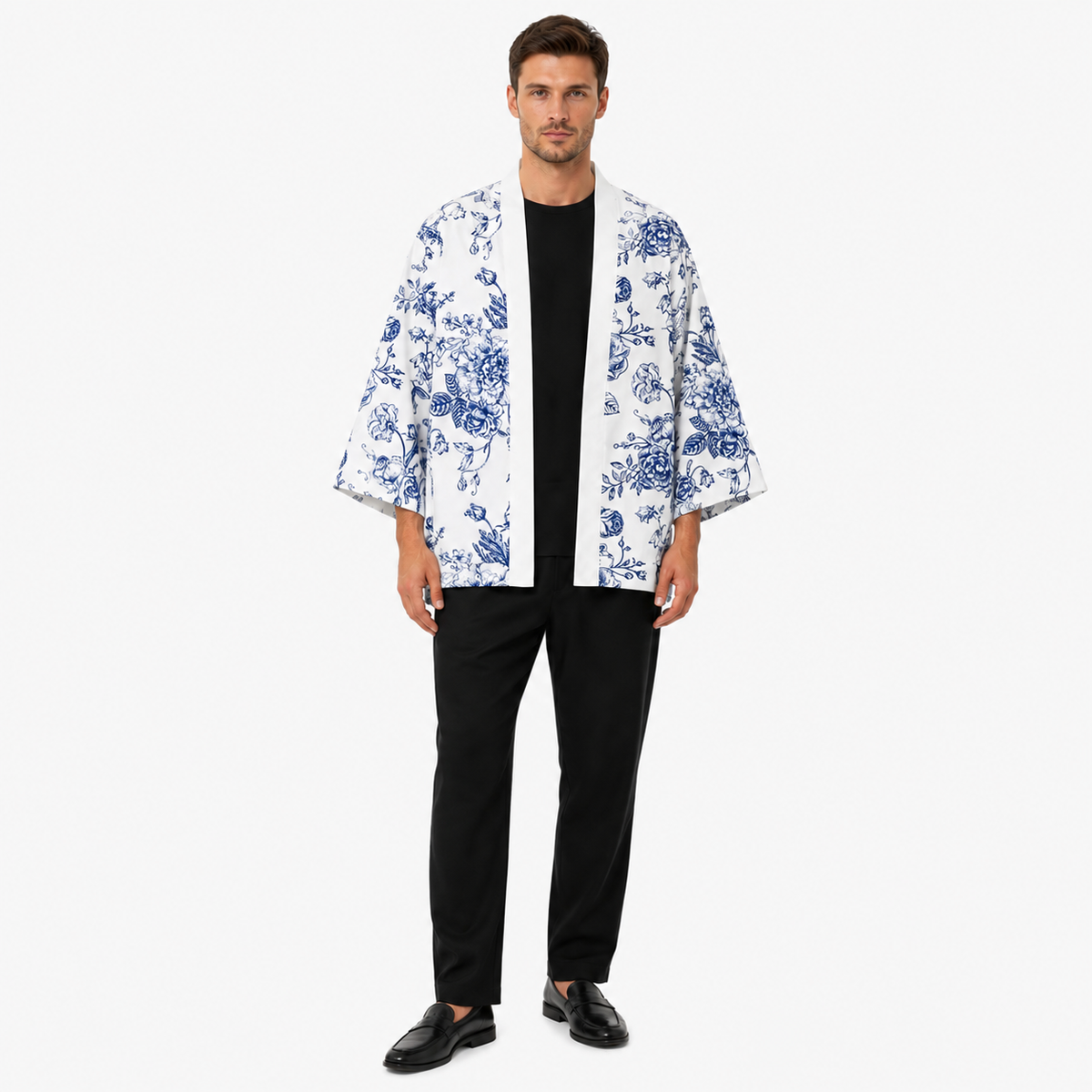 Kimono Japonais Homme Bleu Fleuri | Mizuki