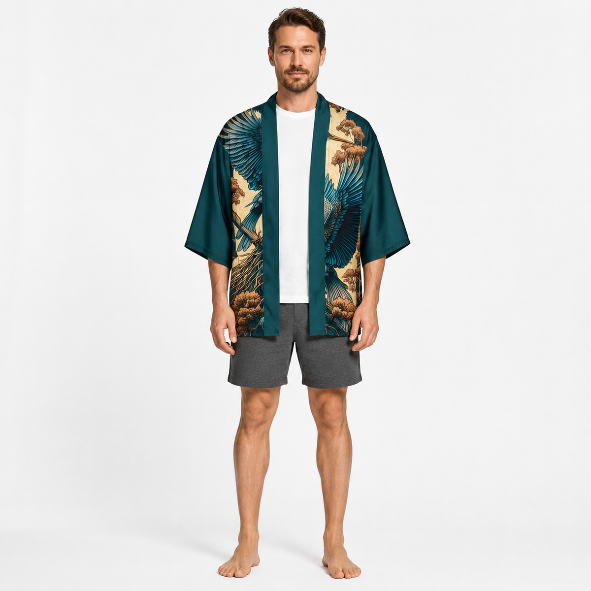 Kimono Japonais Unisexe Bleu Pétrole Court | Hisora