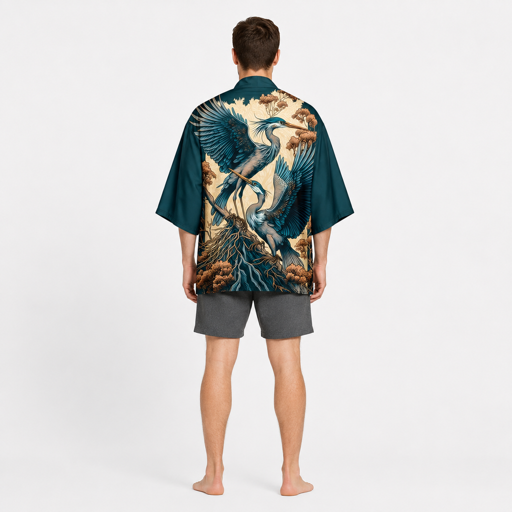 Kimono Japonais Unisexe Bleu Pétrole Court | Hisora
