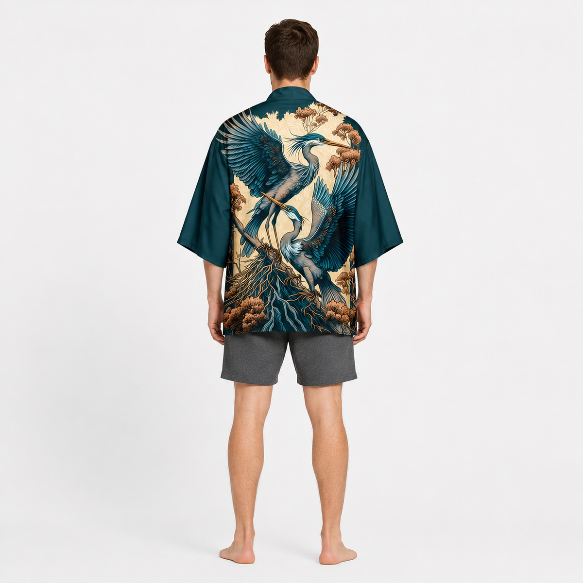 Kimono Japonais Unisexe Bleu Pétrole Court | Hisora