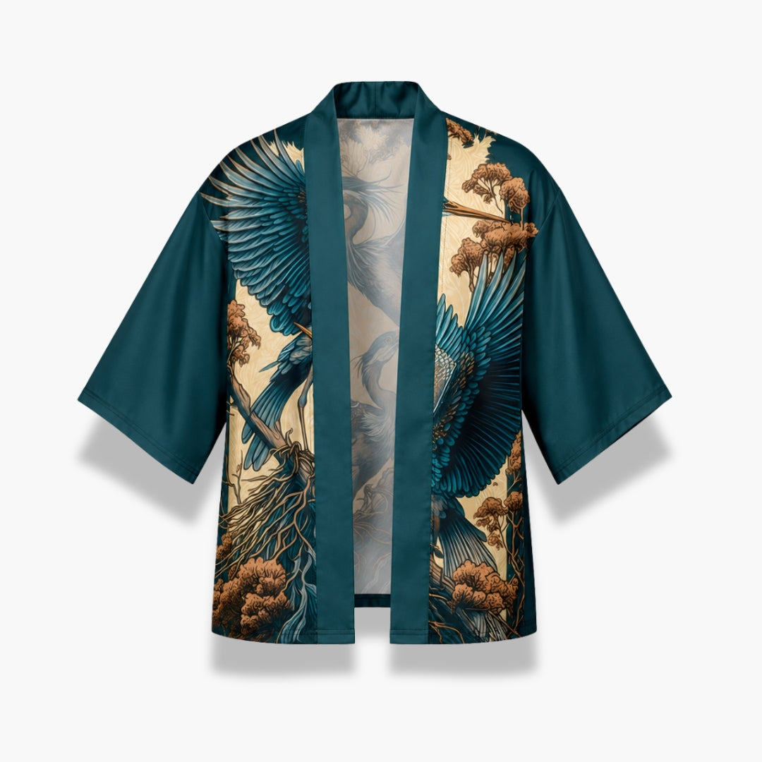 Kimono Japonais Unisexe Bleu Pétrole Court | Hisora