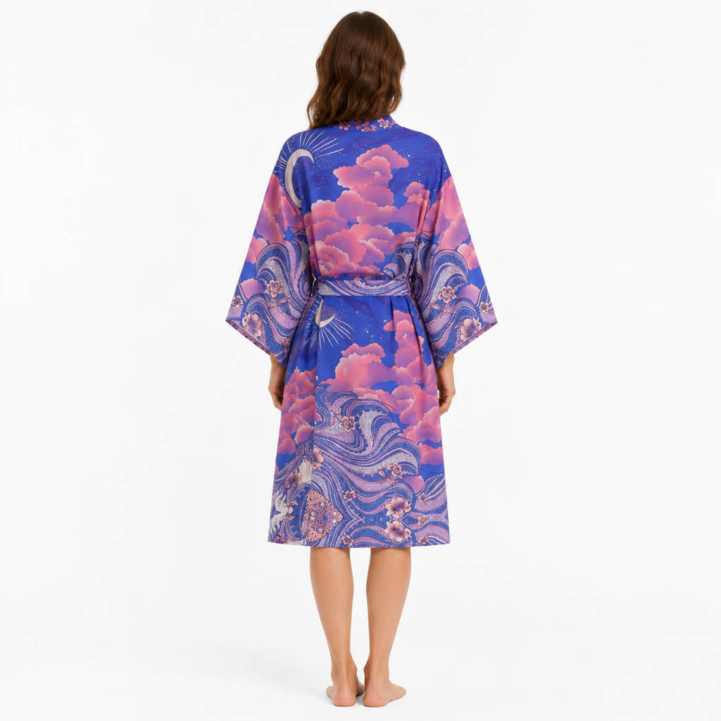 Kimono Long Femme Bleu Nuit Japonais | Tsukiyo