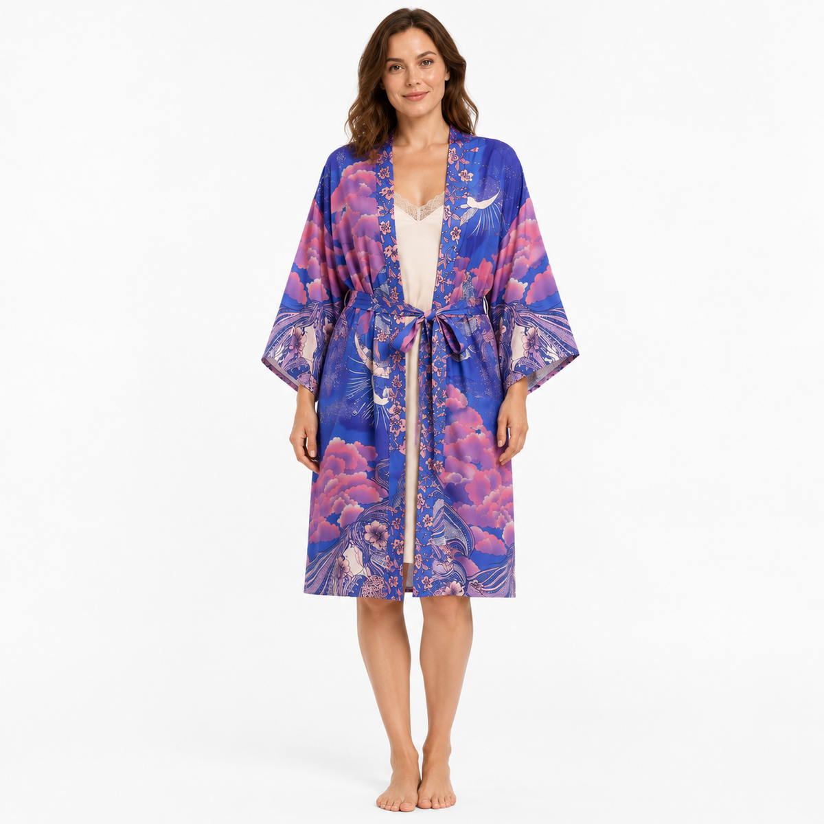 Kimono Long Femme Bleu Nuit Japonais | Tsukiyo