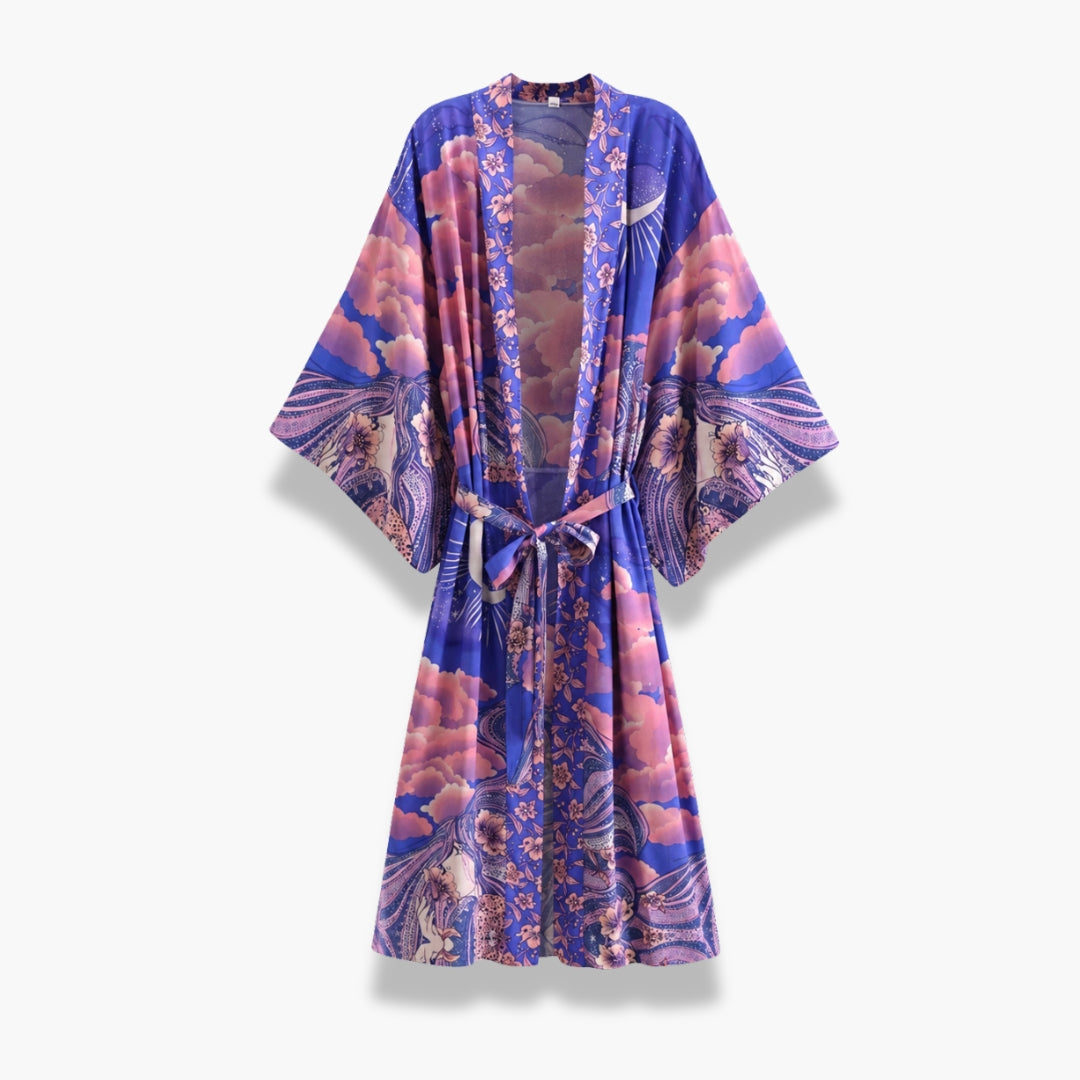Kimono Long Femme Bleu Nuit Japonais | Tsukiyo